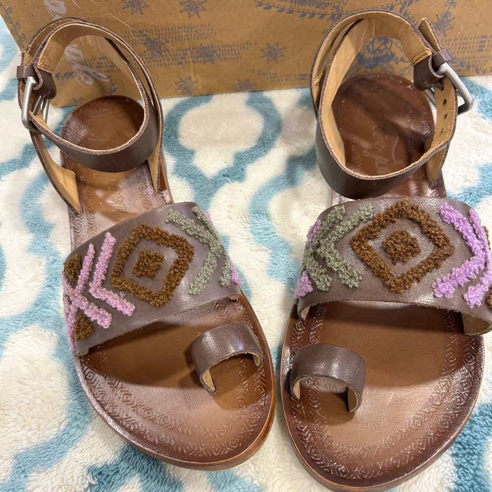 Free People Brown Sandals with Embroidered Patterns